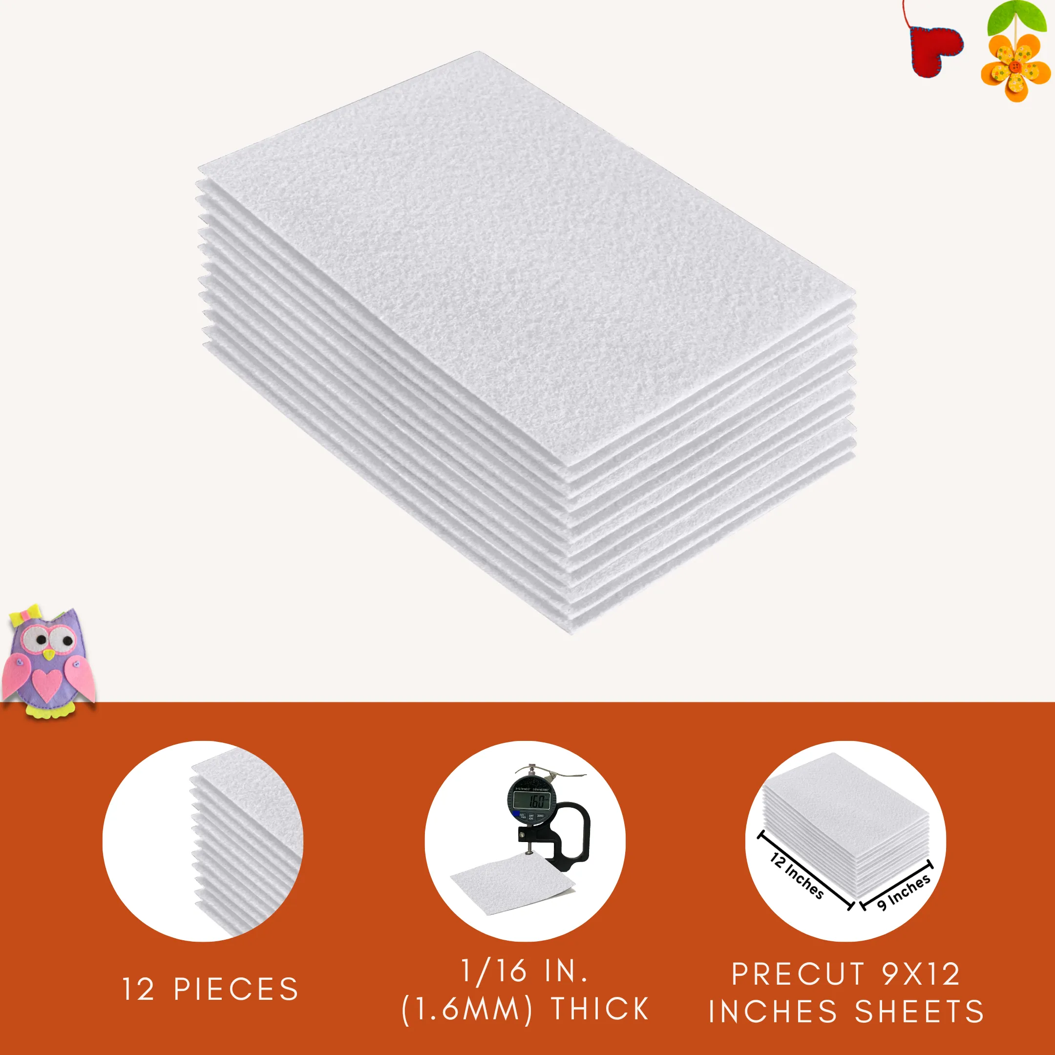 Acrylic Felt 9"X12" Sheet Packs | White