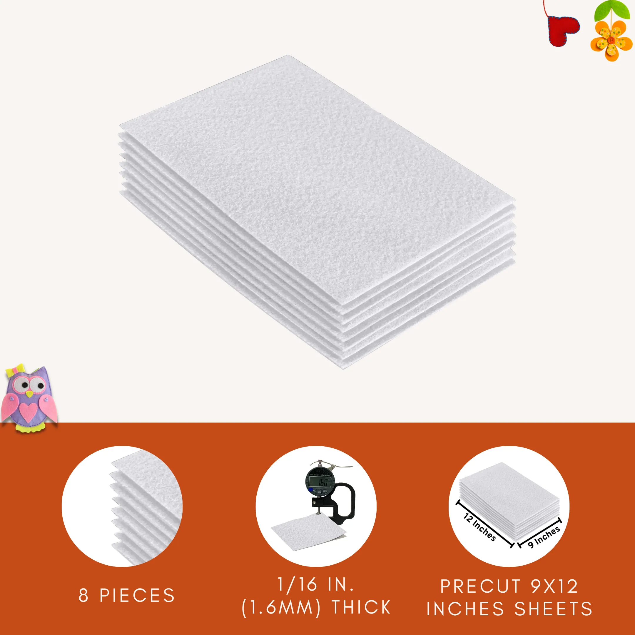 Acrylic Felt 9"X12" Sheet Packs | White