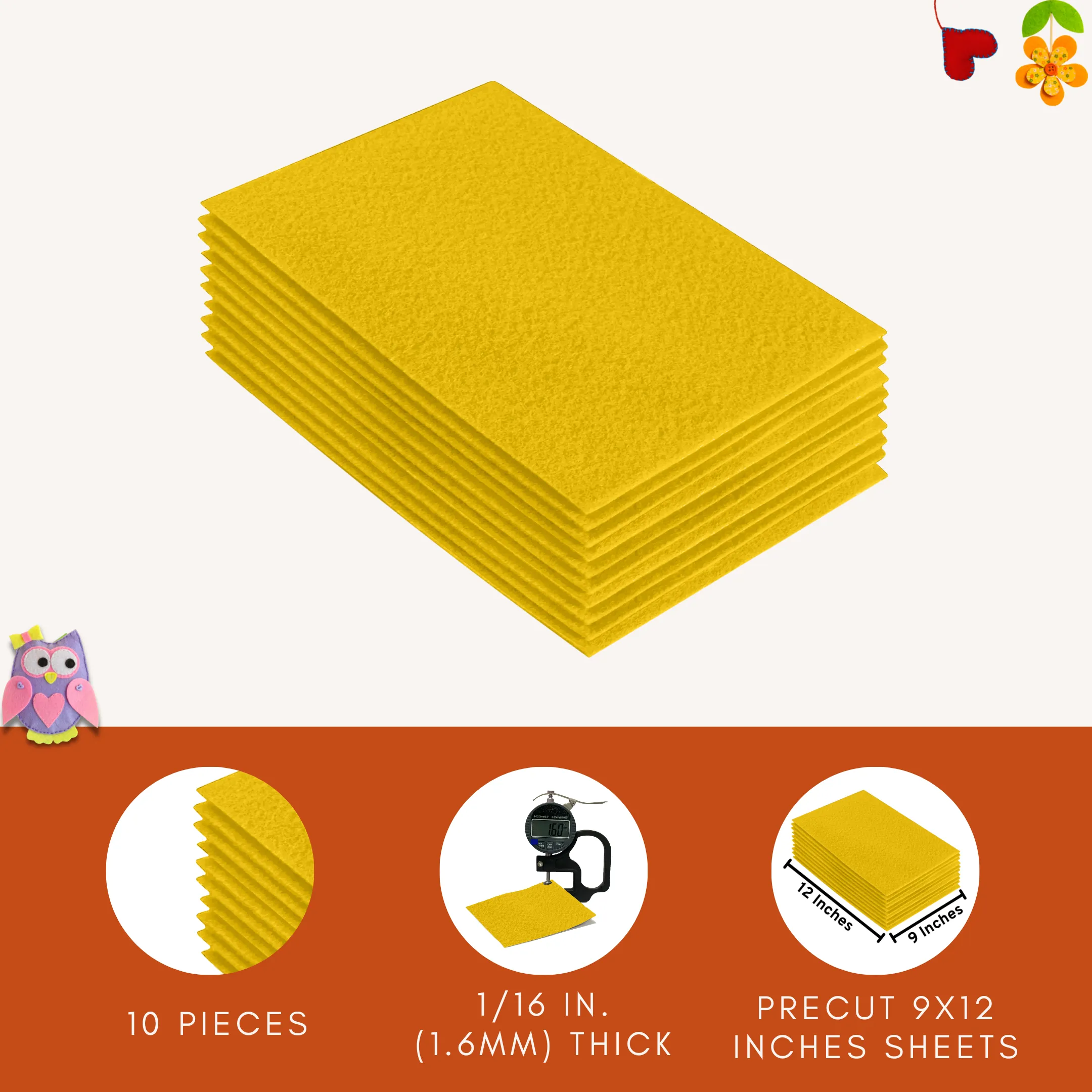 Acrylic Felt 9"X12" Sheet Packs | Yellow