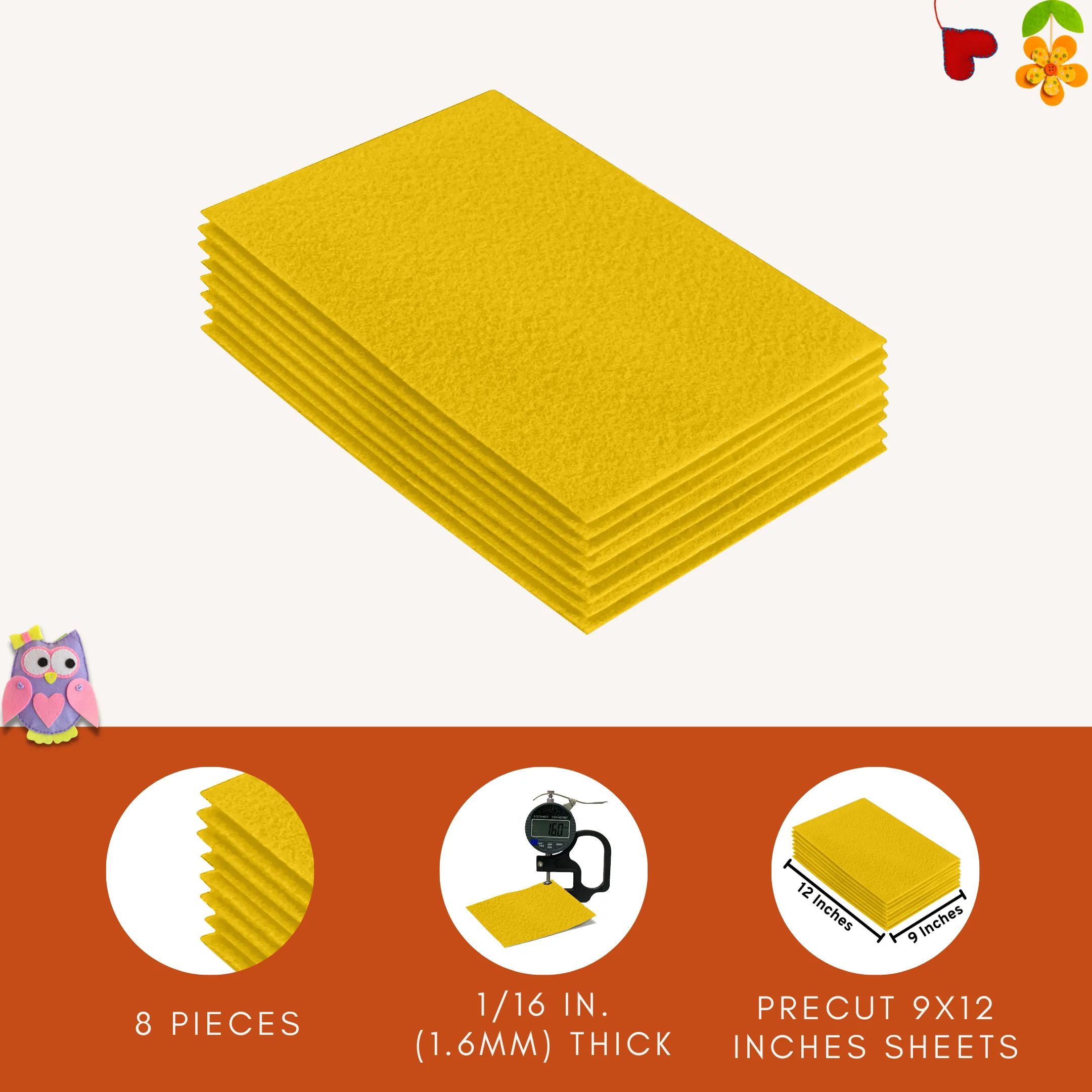 Acrylic Felt 9"X12" Sheet Packs | Yellow