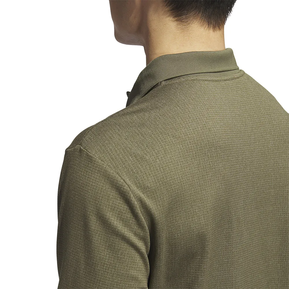 adidas Essentials Heathered Long Sleeve Polo Shirt - Olive Strata Melange