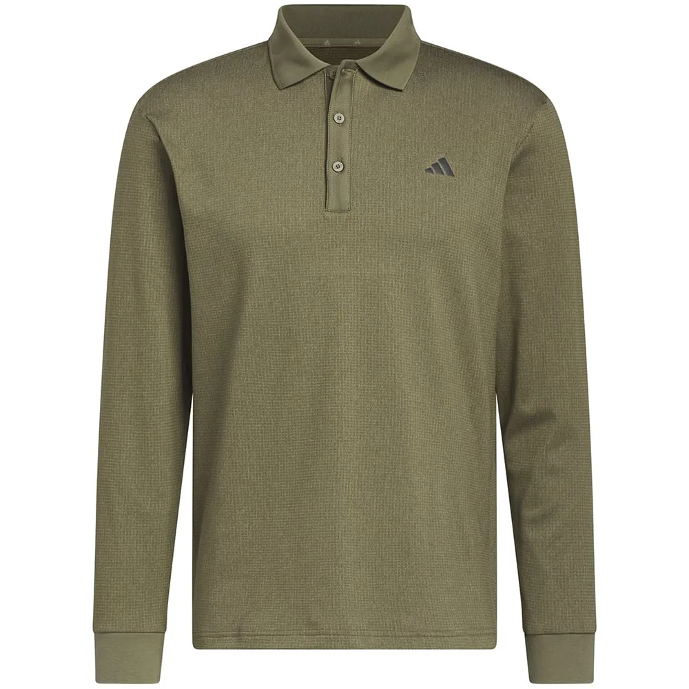 adidas Essentials Heathered Long Sleeve Polo Shirt - Olive Strata Melange