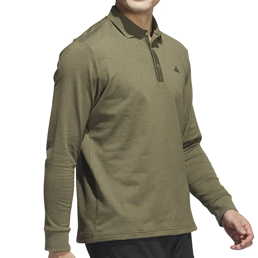 adidas Essentials Heathered Long Sleeve Polo Shirt - Olive Strata Melange