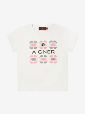 Aigner Girls Logo T-Shirt in Ivory