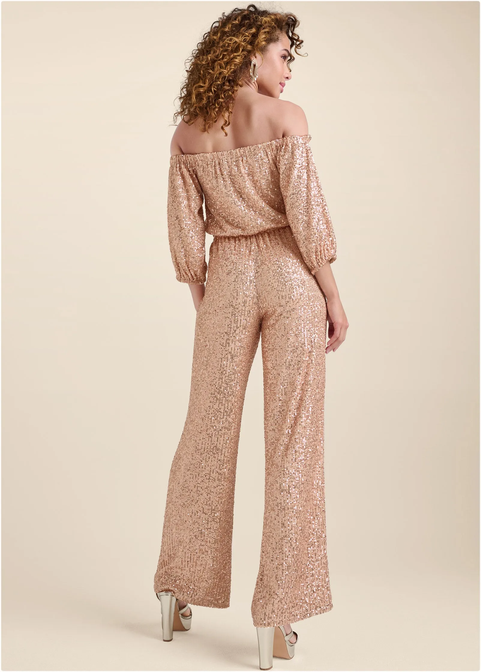 Allover Sequin Jumpsuit - Rose Gold