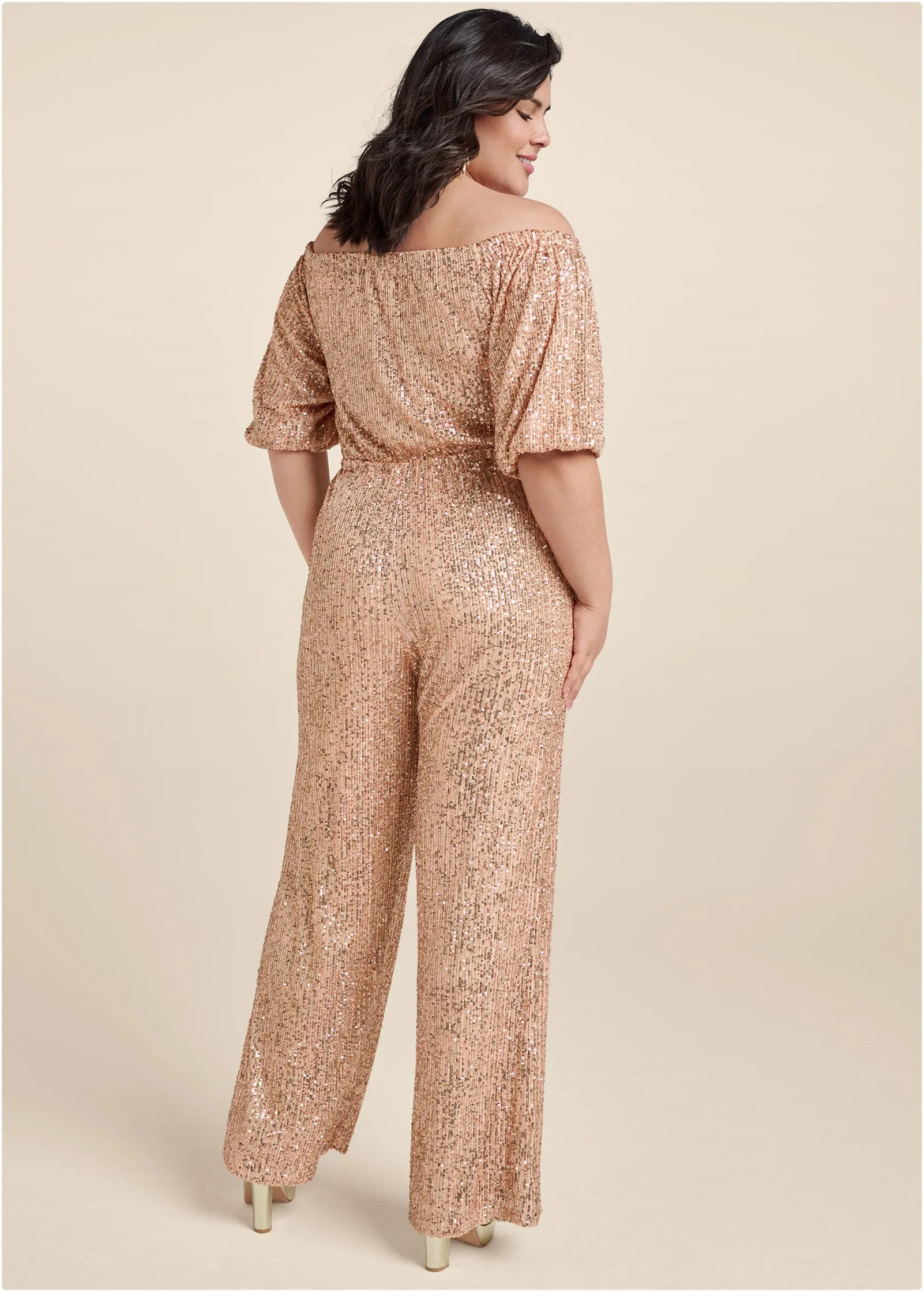 Allover Sequin Jumpsuit - Rose Gold