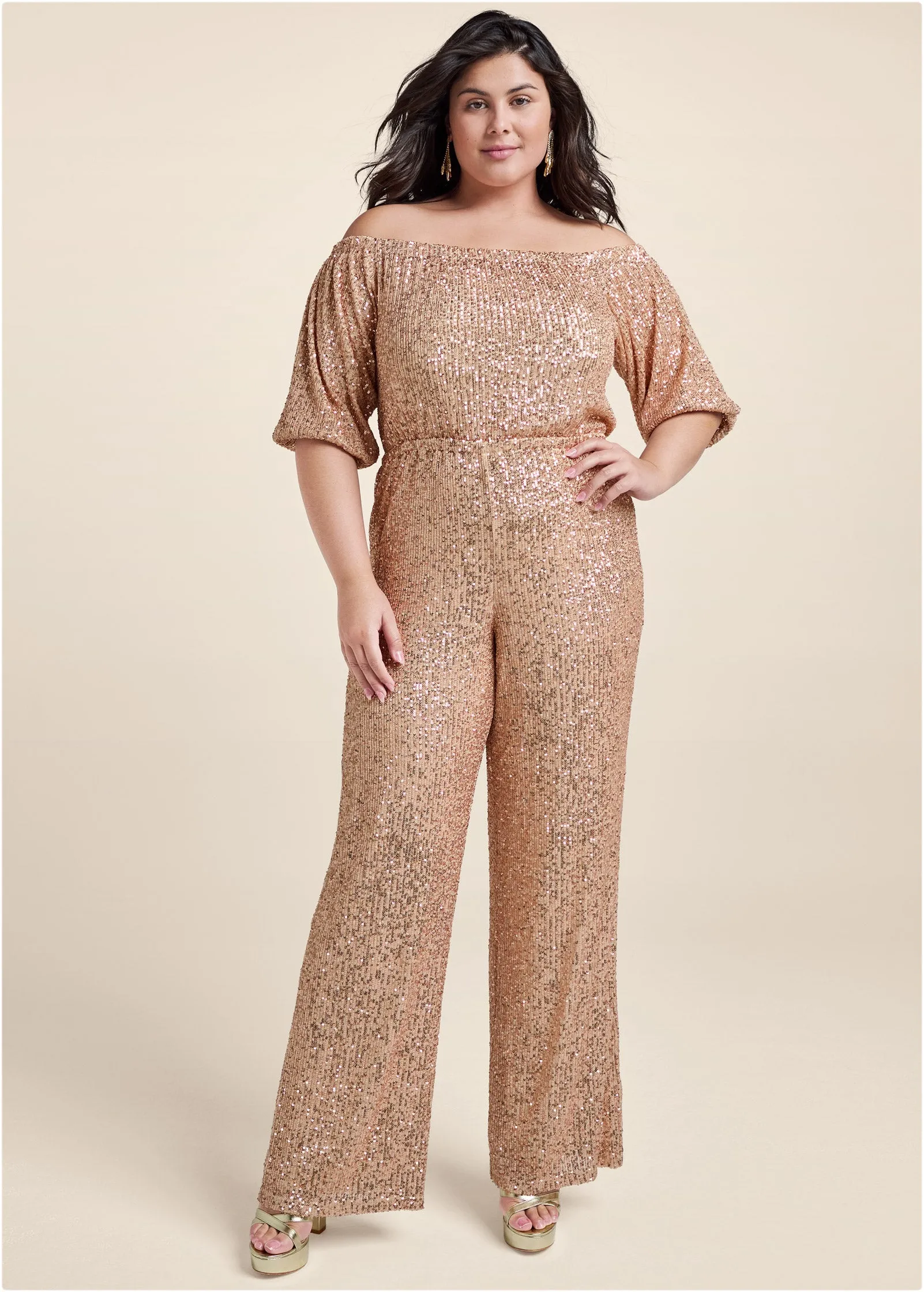 Allover Sequin Jumpsuit - Rose Gold