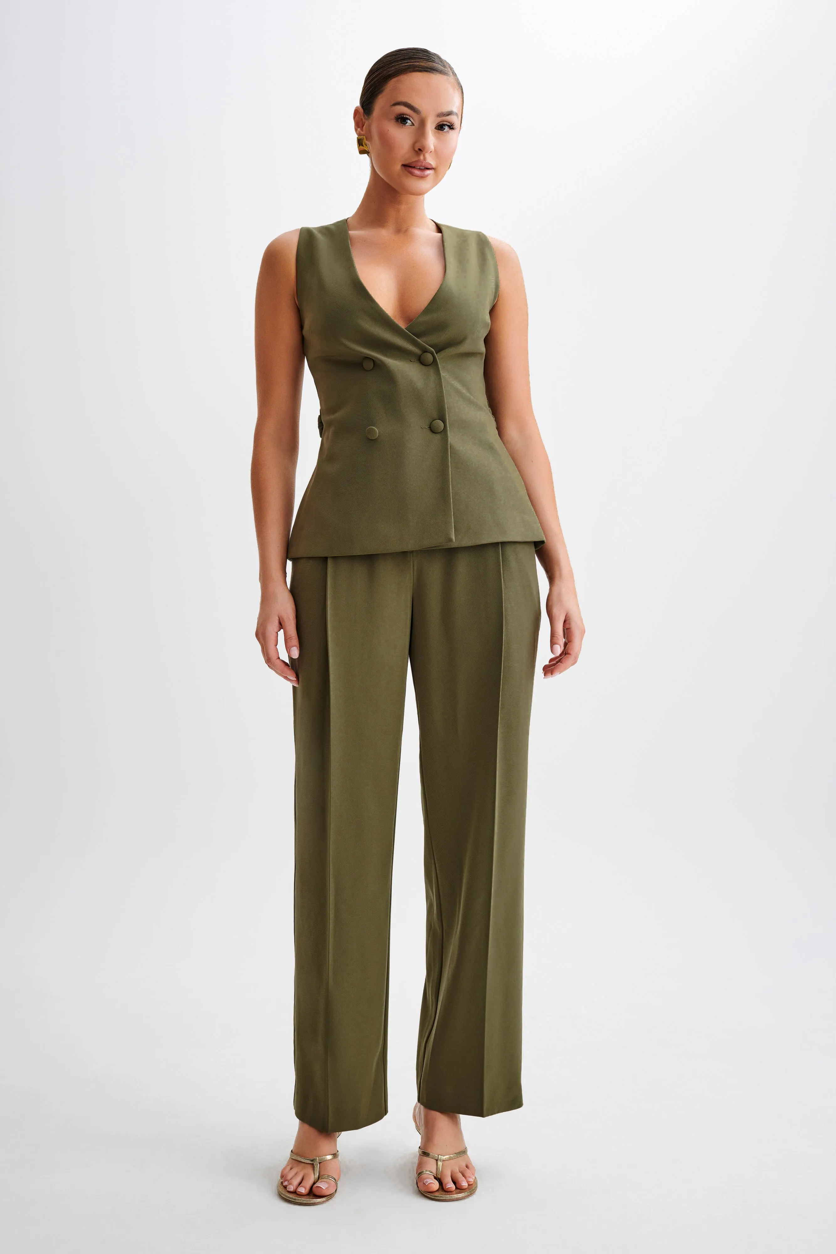 Amelie Suiting Longline Vest - Military Olive