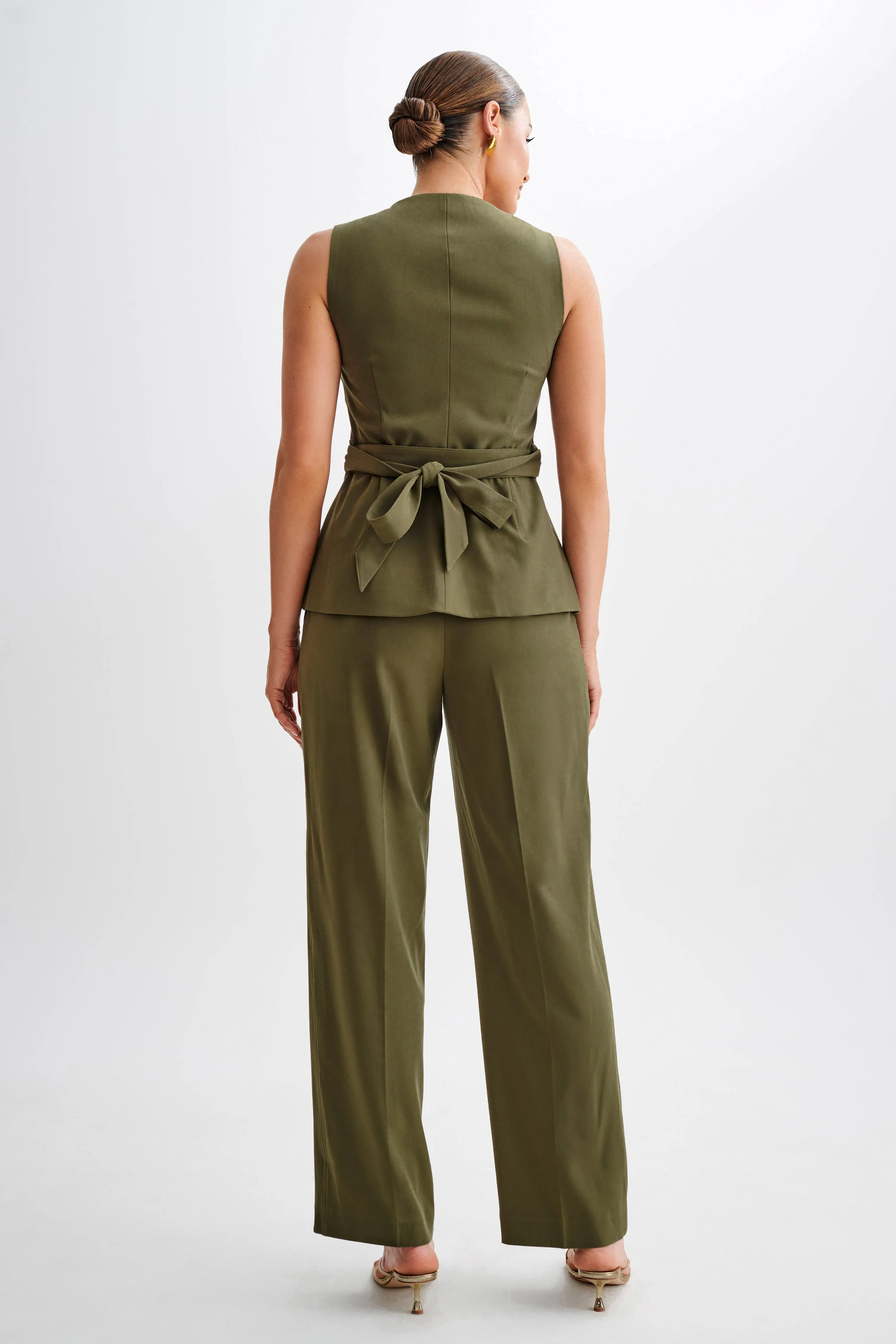 Amelie Suiting Longline Vest - Military Olive