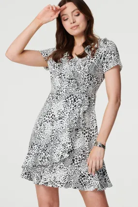 Animal Print Frilled Short Dress