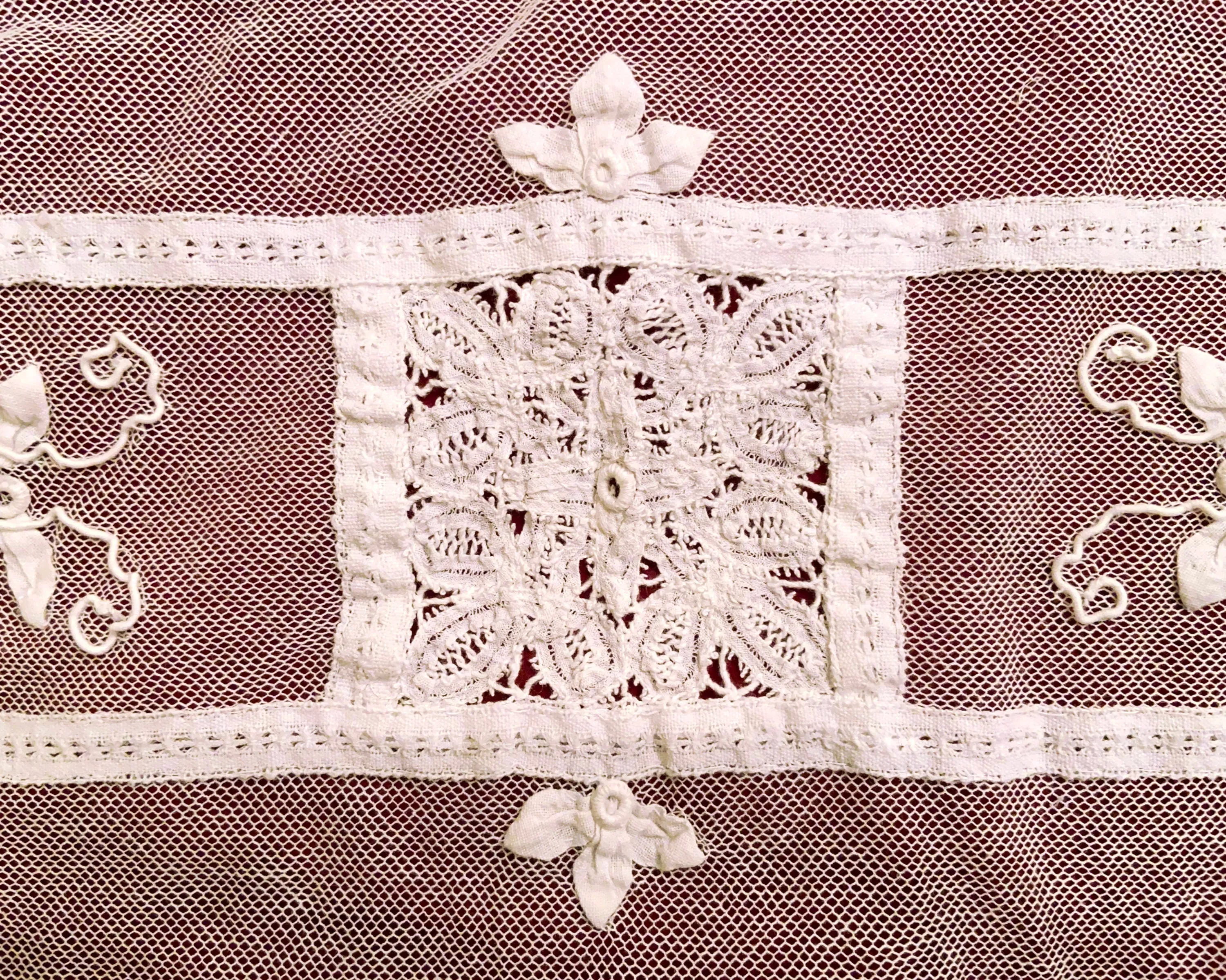 Antique French Tambour Lace Bedspread Floral Applique on Net