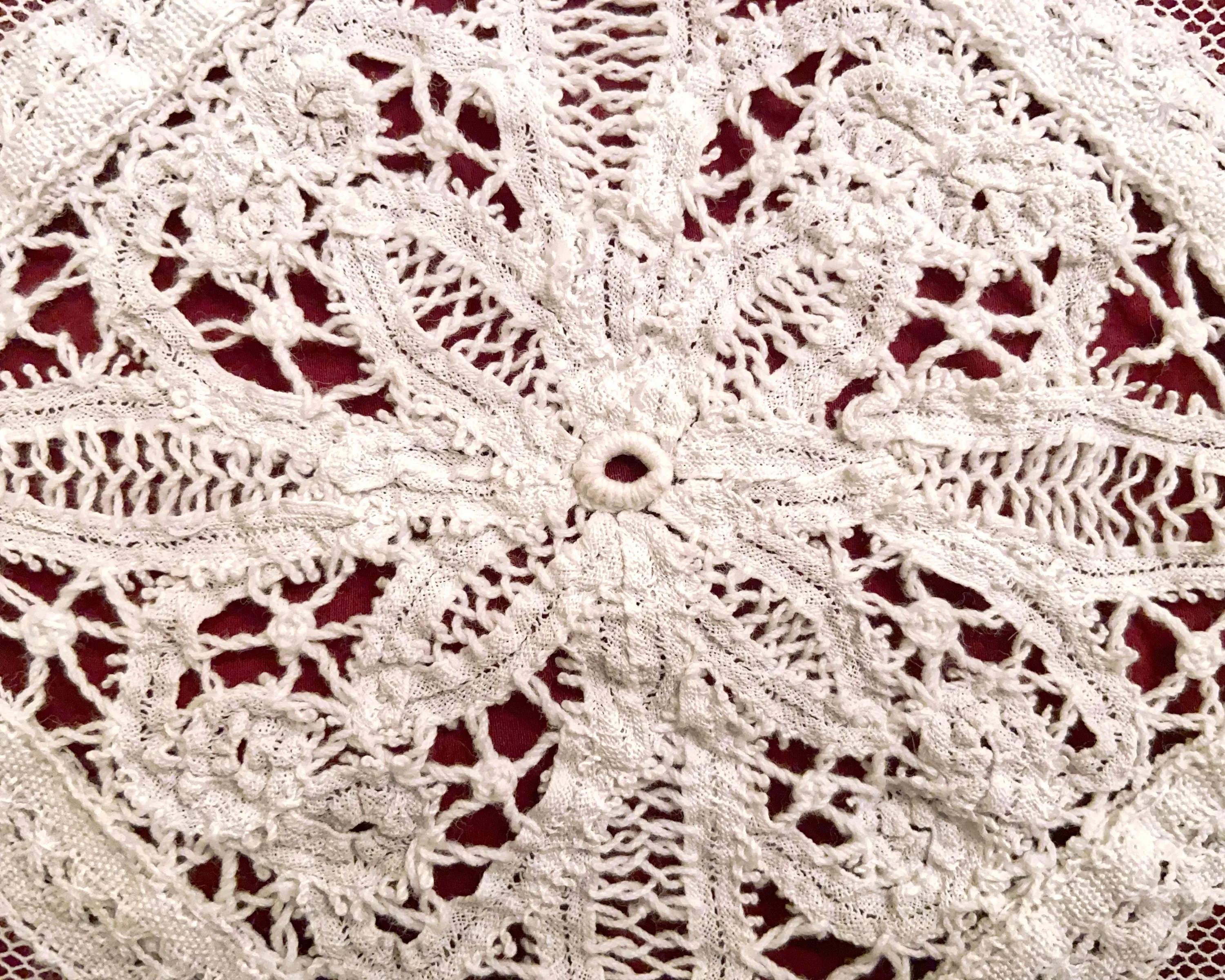 Antique French Tambour Lace Bedspread Floral Applique on Net