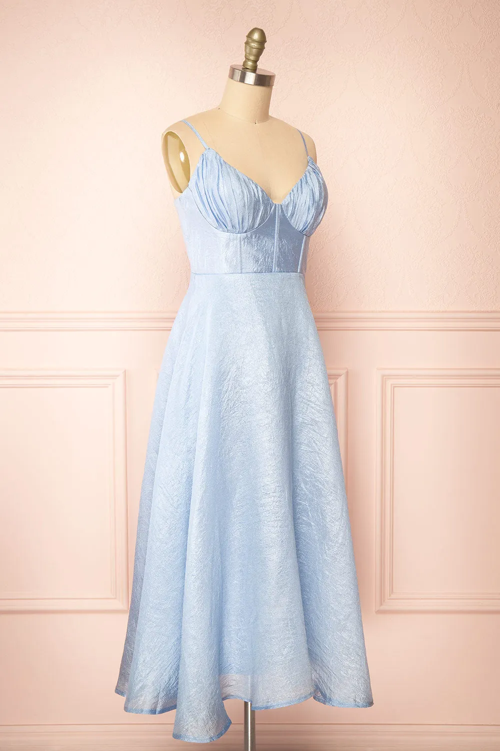 Arajel | Light Blue Textured Satin Midi Dress