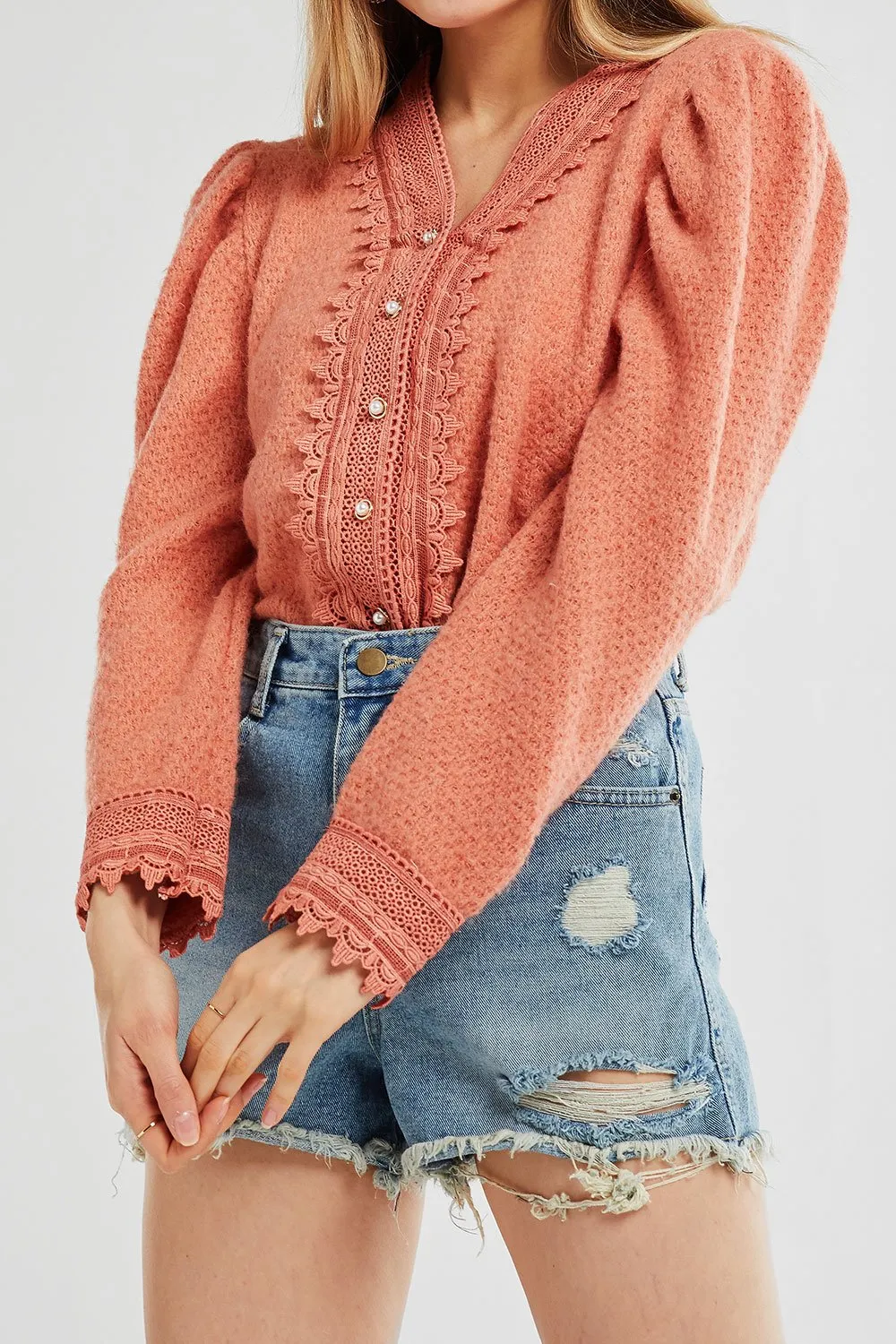 Ariana Lace Trim Fluffy Cardigan