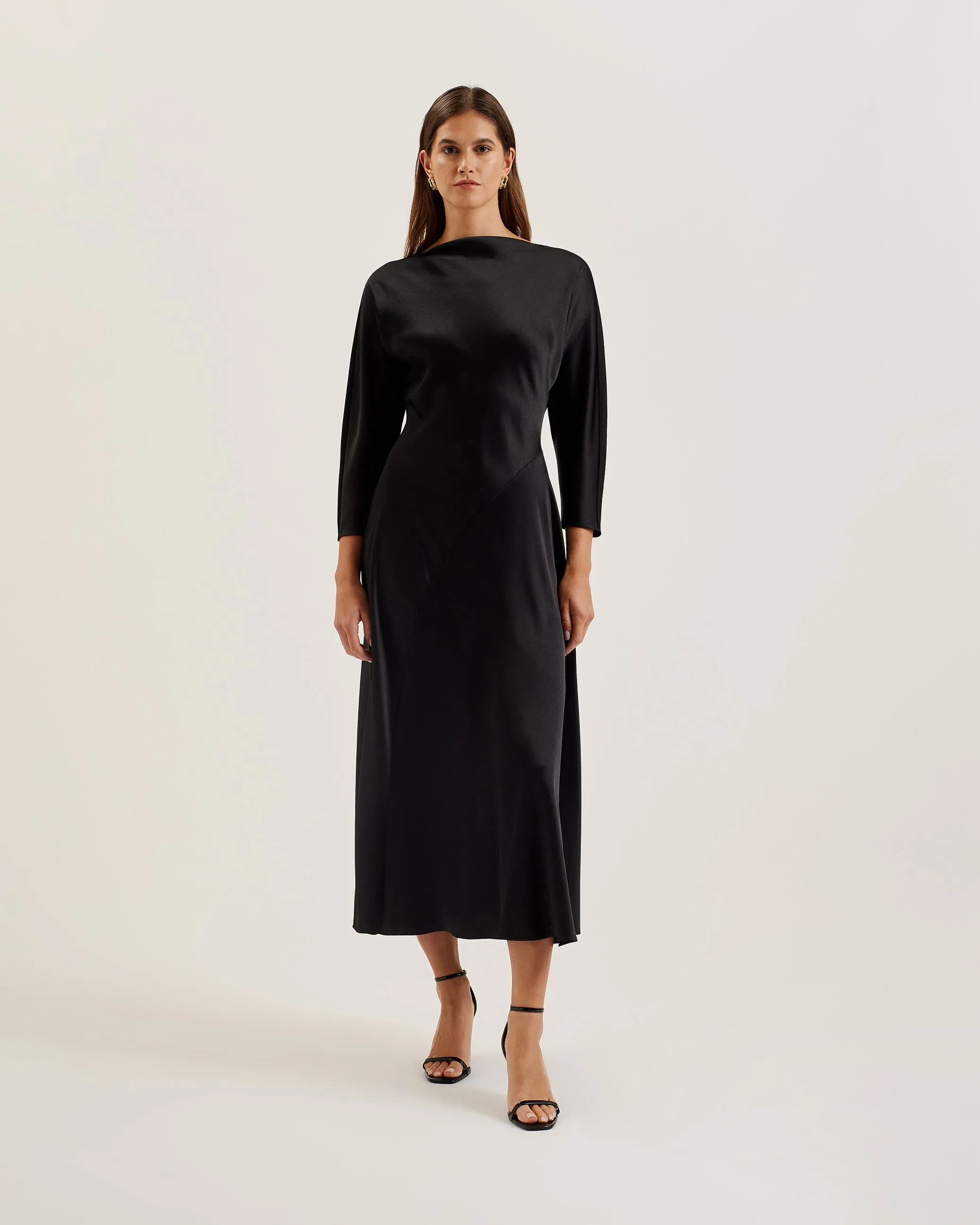 Avelli Curve Seam Detail Midi Dress Black