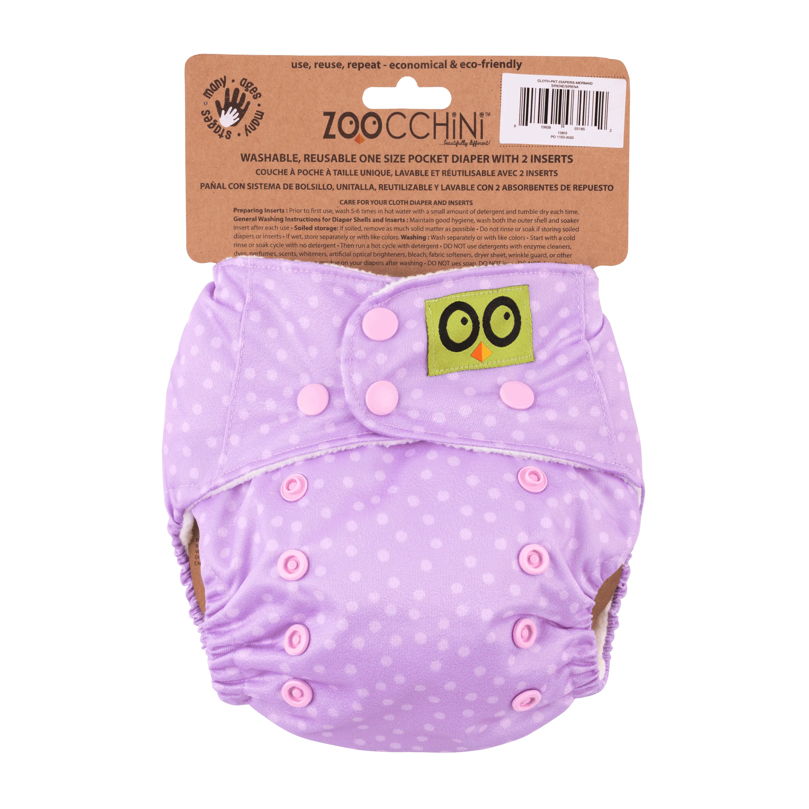 Baby/Toddler Reusable Cloth Pocket Diaper ( 2 Inserts) - Marietta the Mermaid