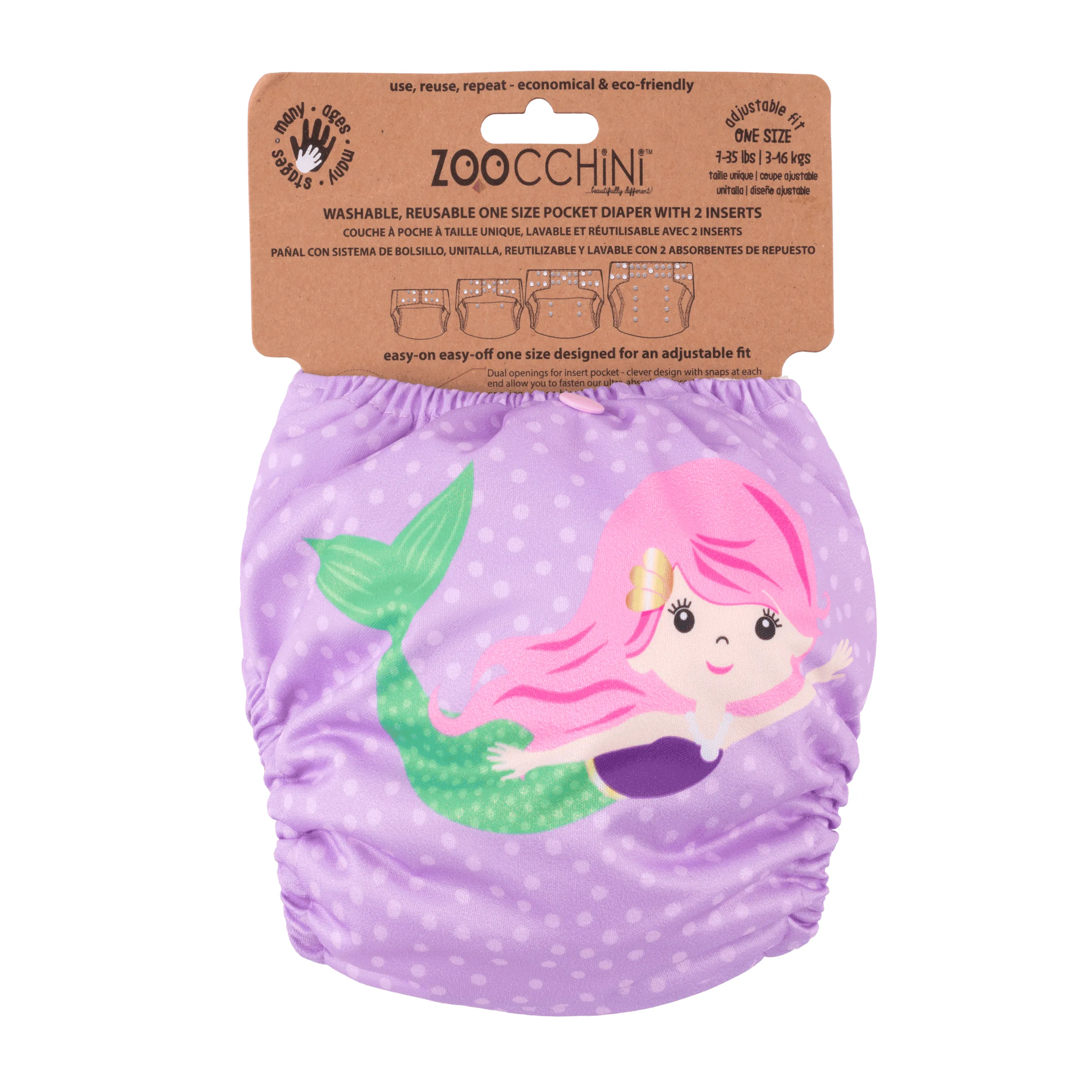 Baby/Toddler Reusable Cloth Pocket Diaper ( 2 Inserts) - Marietta the Mermaid