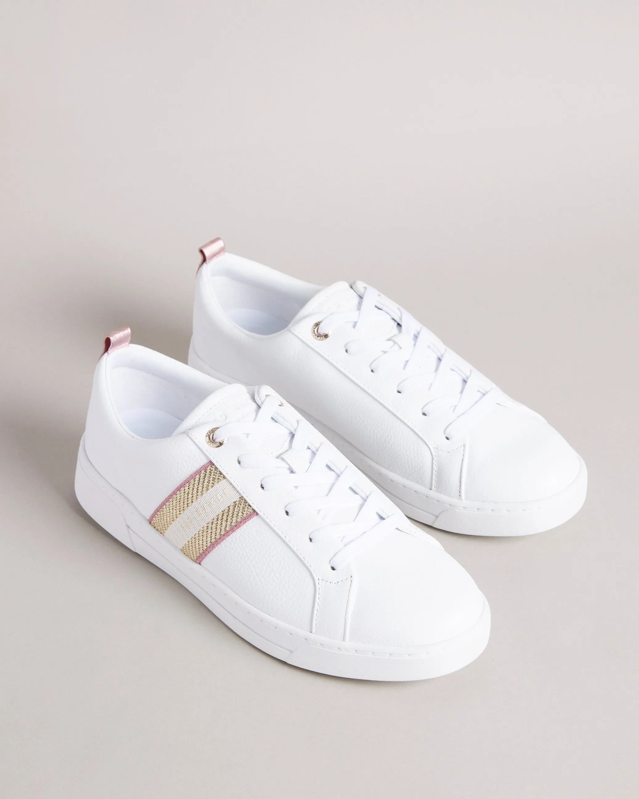 Baily Leather Metallic Detail Webbing Trainers White