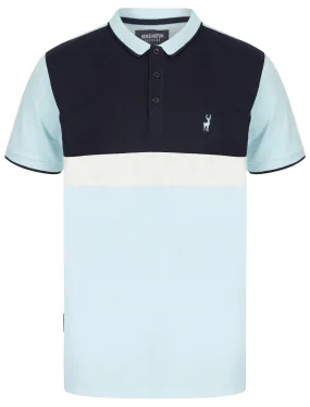 Barge Colour Block Cotton Pique Polo Shirt in Blue Glow - Kensington Eastside