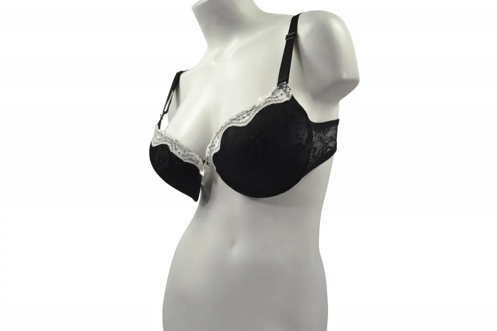 Beautiful Black Lace Bra with White Trim- 12 pack