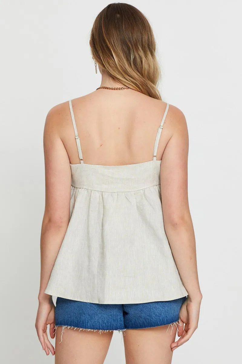 Beige Singlet Top Sleeveless Linen