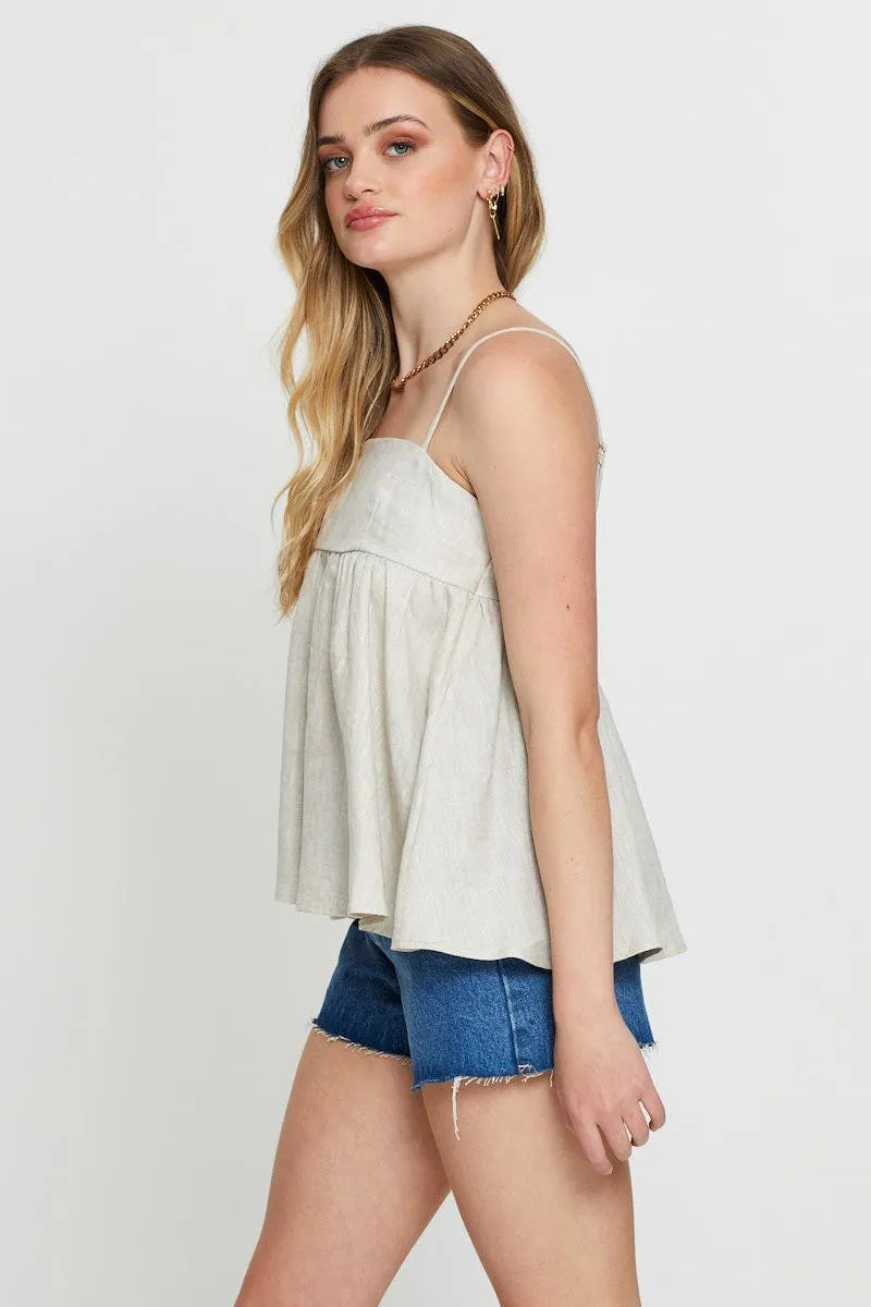 Beige Singlet Top Sleeveless Linen