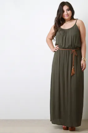 Belted Surplice Back Sleeveless Maxi Dress