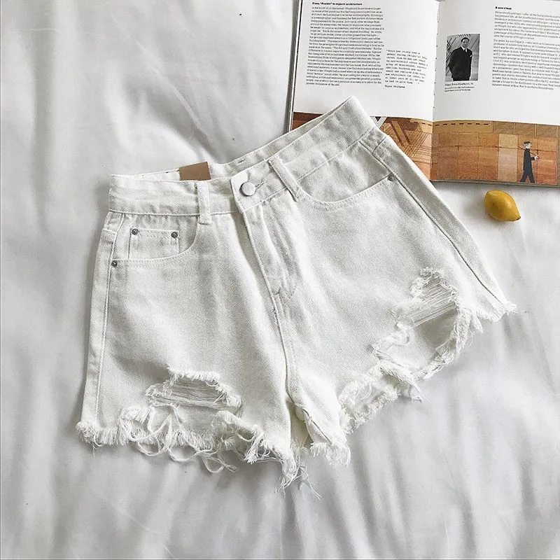 BerryBetty - Casual High Waist Denim Shorts Women Summer  Pocket Tassel Hole Ripped jeans Short Female Femme Short Pants Women