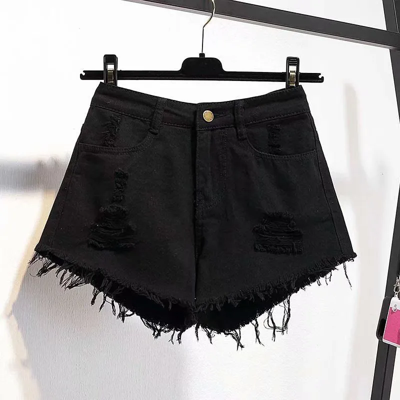 BerryBetty - Casual High Waist Denim Shorts Women Summer  Pocket Tassel Hole Ripped jeans Short Female Femme Short Pants Women