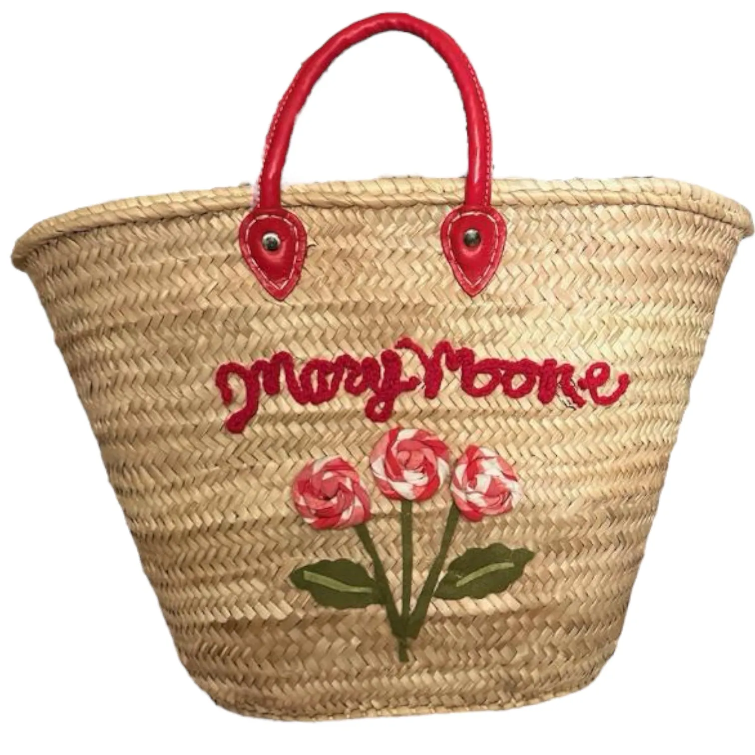 Big Embroidered Bag / Basket / French Market Basket / Straw Basket - red