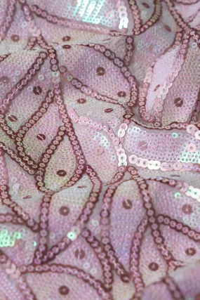 Big Width "56" Rainbow Sequins Heavy Leafy Embroidery On White Viscose Georgette Fabric