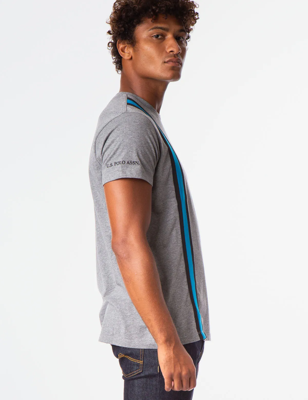 BLACK MALLET VERTICAL STRIPE CREW NECK T-SHIRT