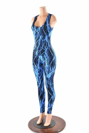 Blue Lightning Sleeveless Catsuit