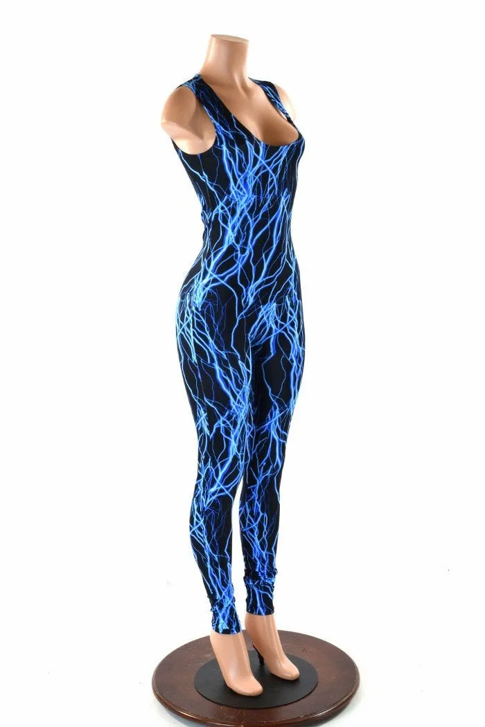 Blue Lightning Sleeveless Catsuit