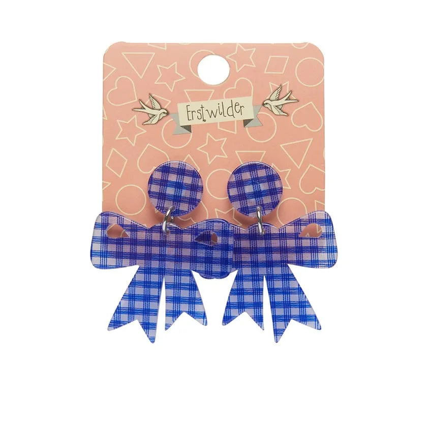 Bow Gingham Resin Drop Earrings - Blue