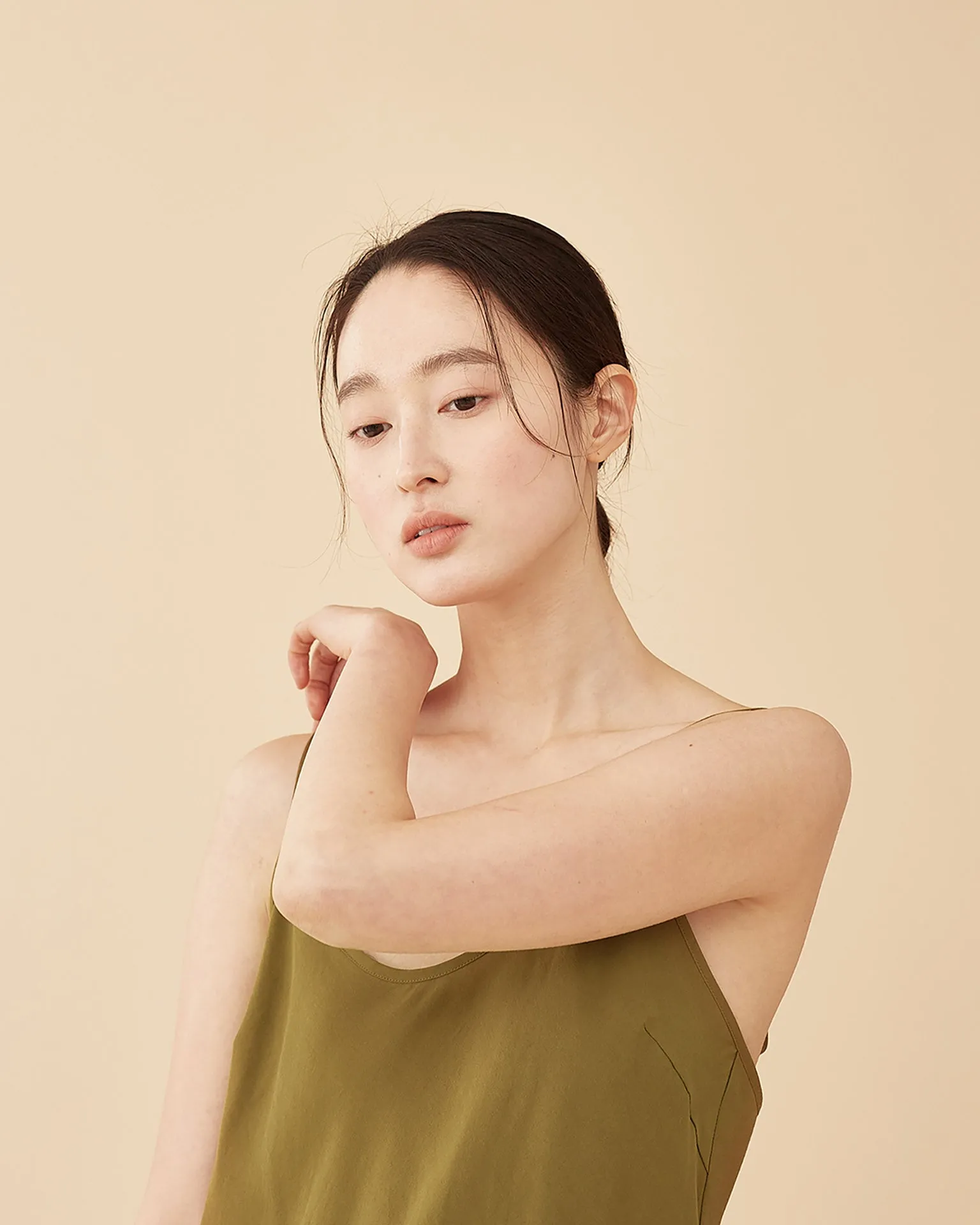 Caroline Long Slip Dress / Olive Green