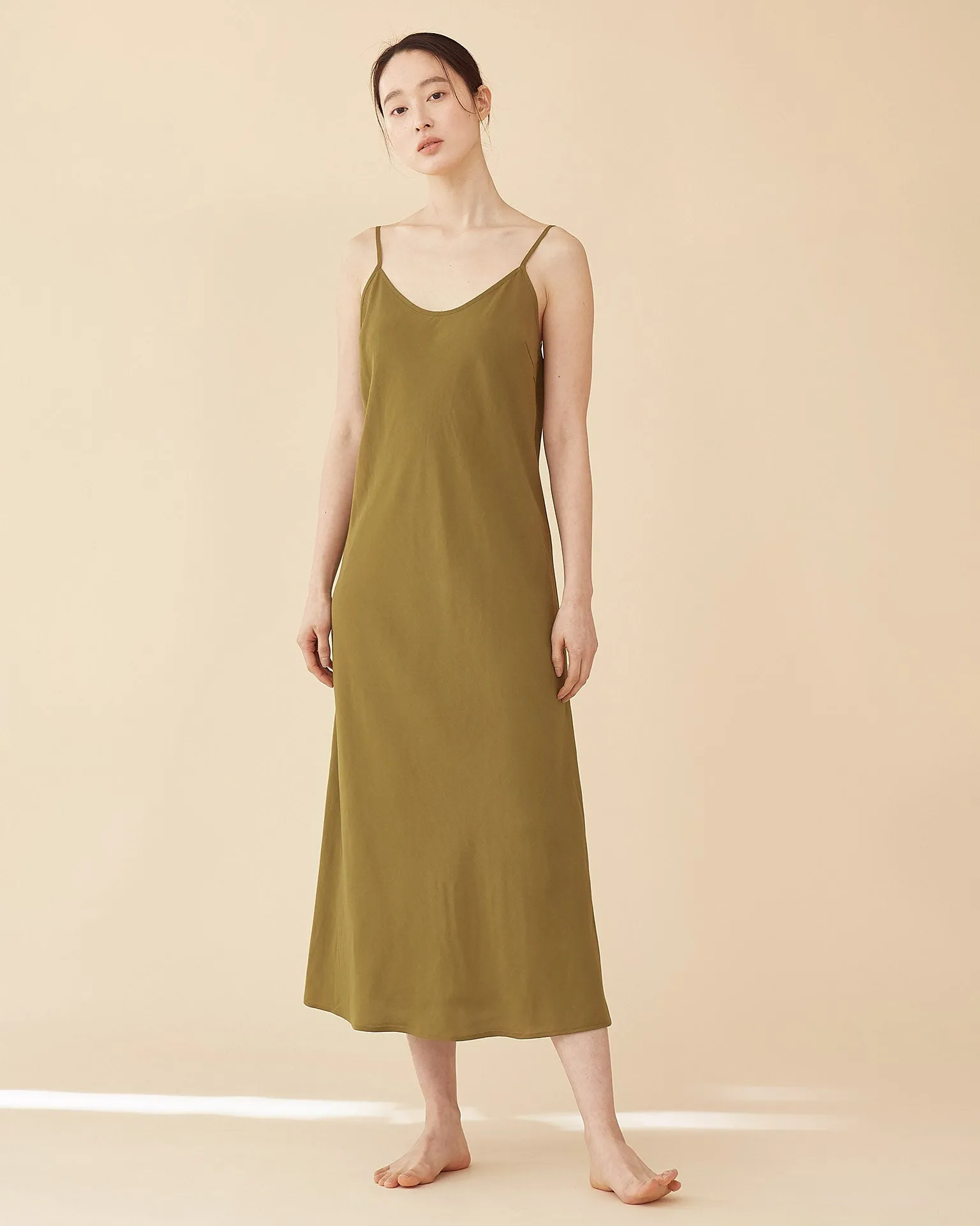 Caroline Long Slip Dress / Olive Green