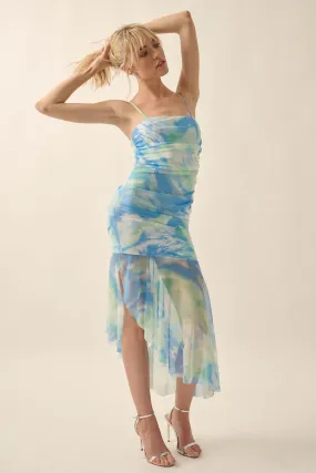 Chasing Waves Tie-Dye Mesh Drop-Waist Midi Dress