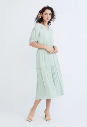 Cinched Waist Balloon Pleat Sleeve Dress