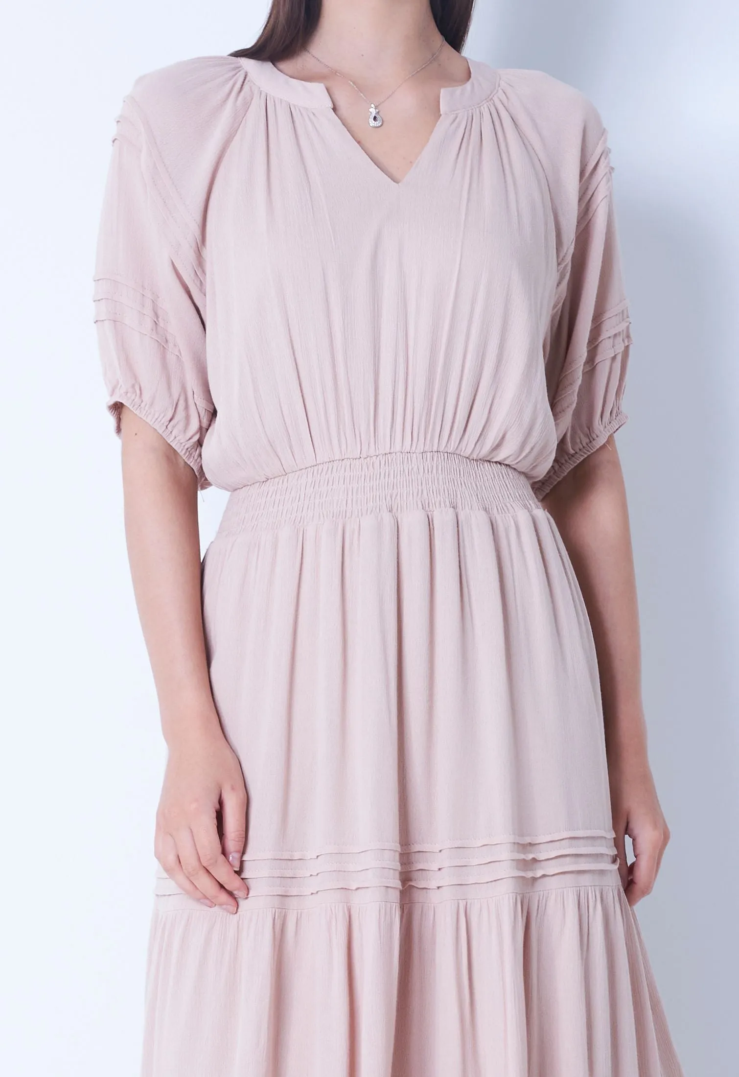 Cinched Waist Balloon Pleat Sleeve Dress