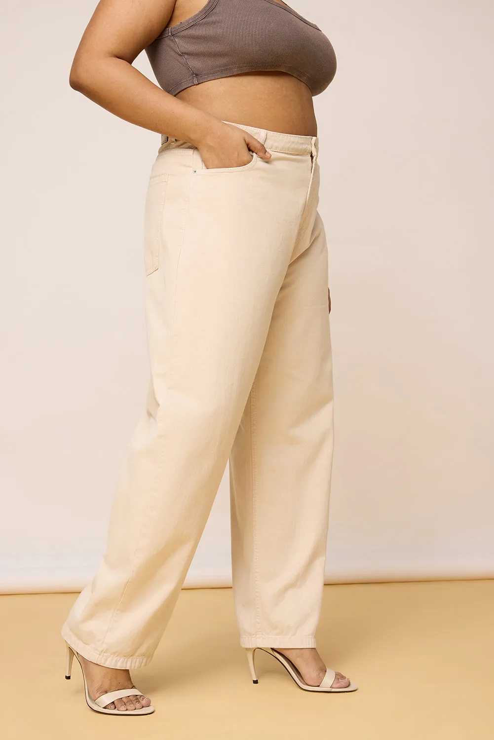 Classic Curve Cream Denim Straight Jeans