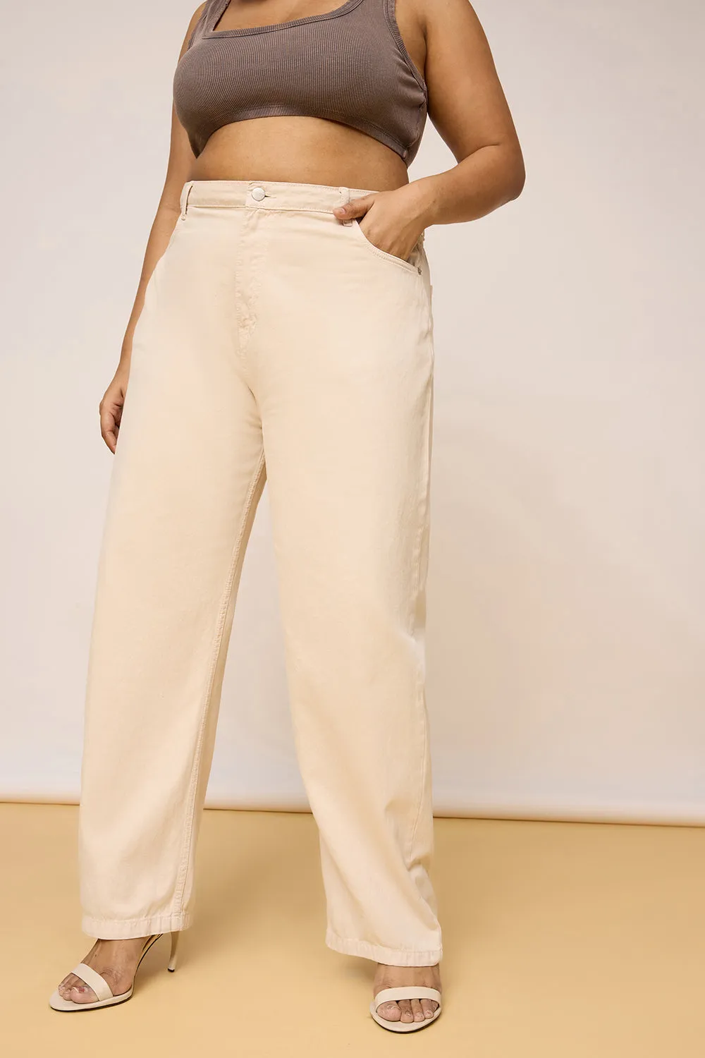 Classic Curve Cream Denim Straight Jeans