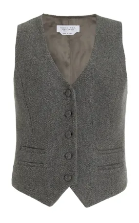 Coleridge Vest in Dark Grey Multi Cashmere Virgin Wool Herringbone