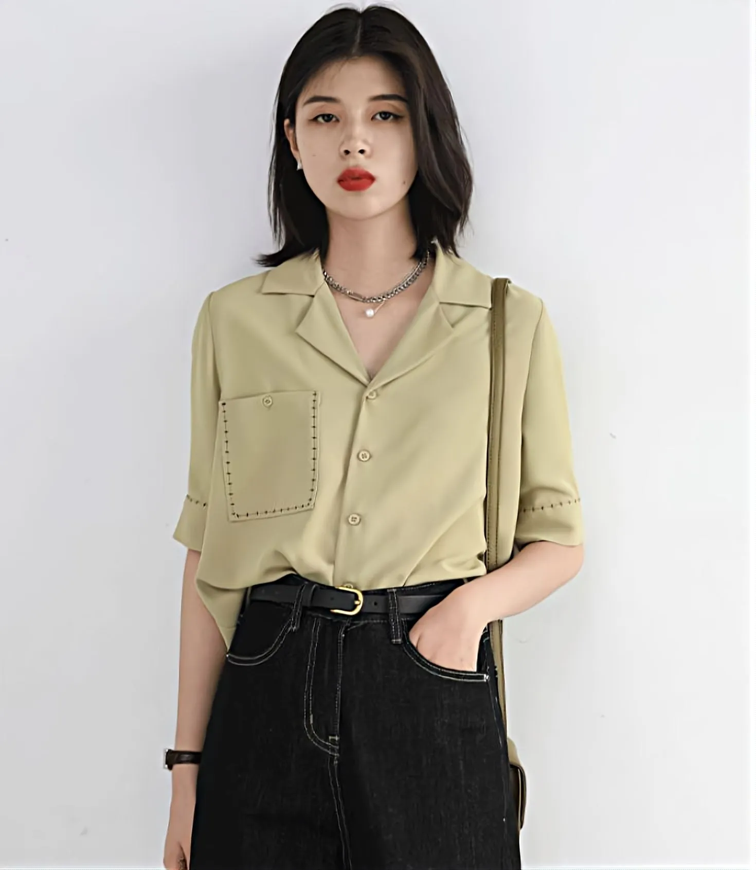 Contrast Stitch Button Shirt