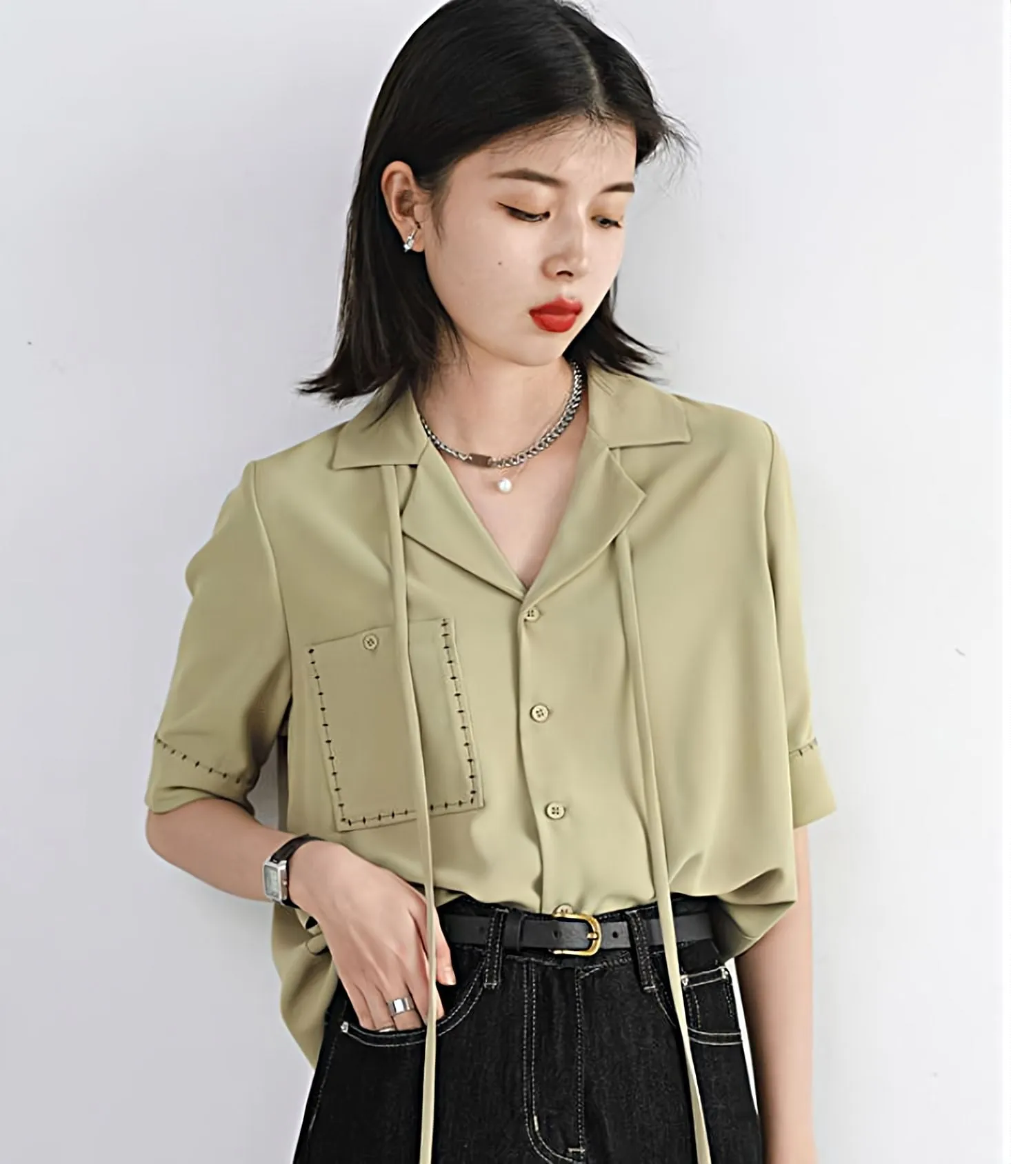 Contrast Stitch Button Shirt