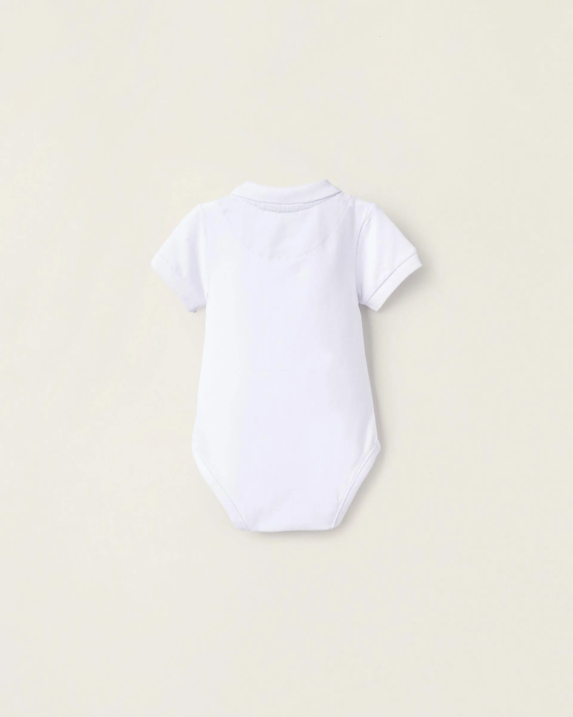 Cotton Polo-Bodysuit for Newborn Boys, White