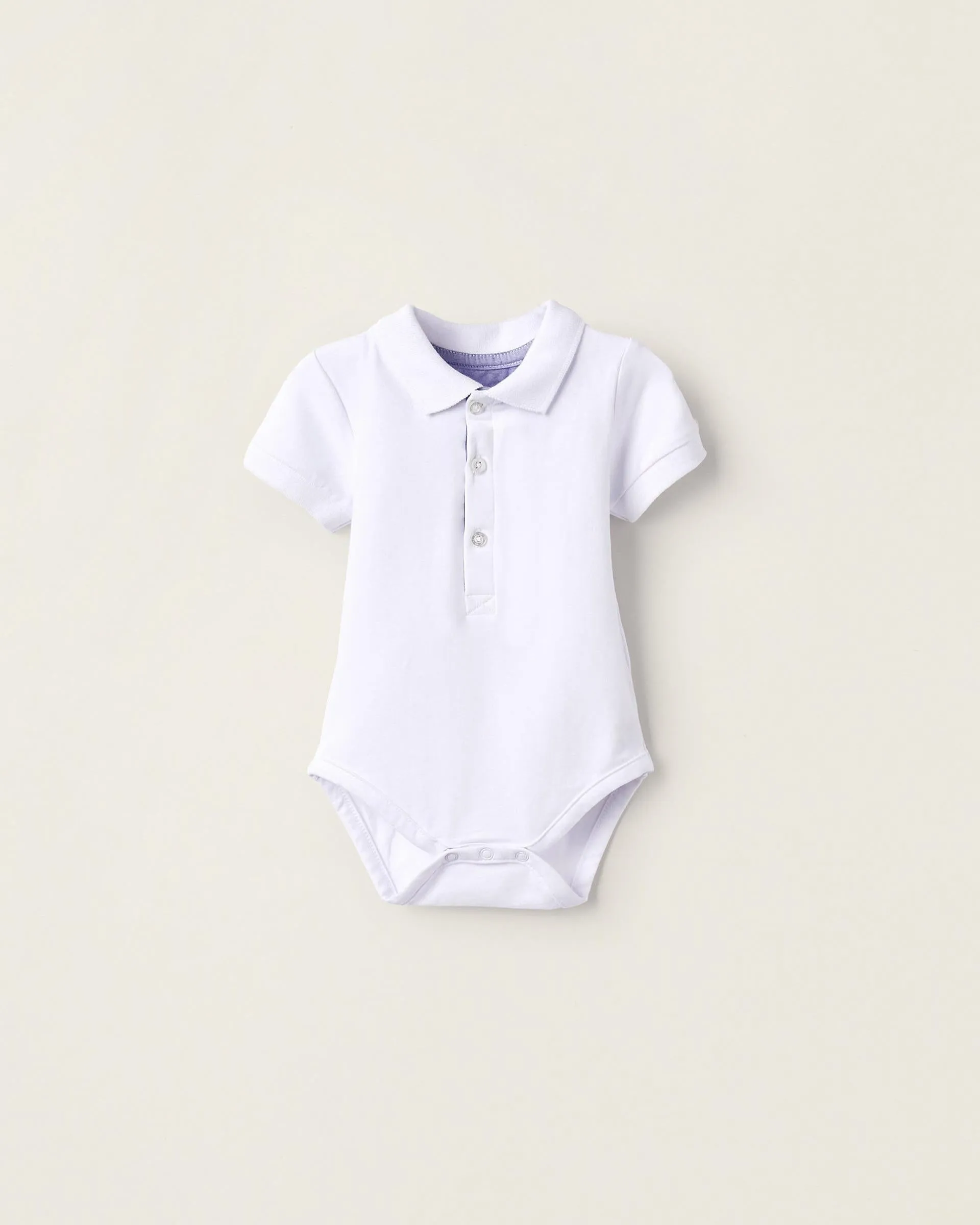 Cotton Polo-Bodysuit for Newborn Boys, White