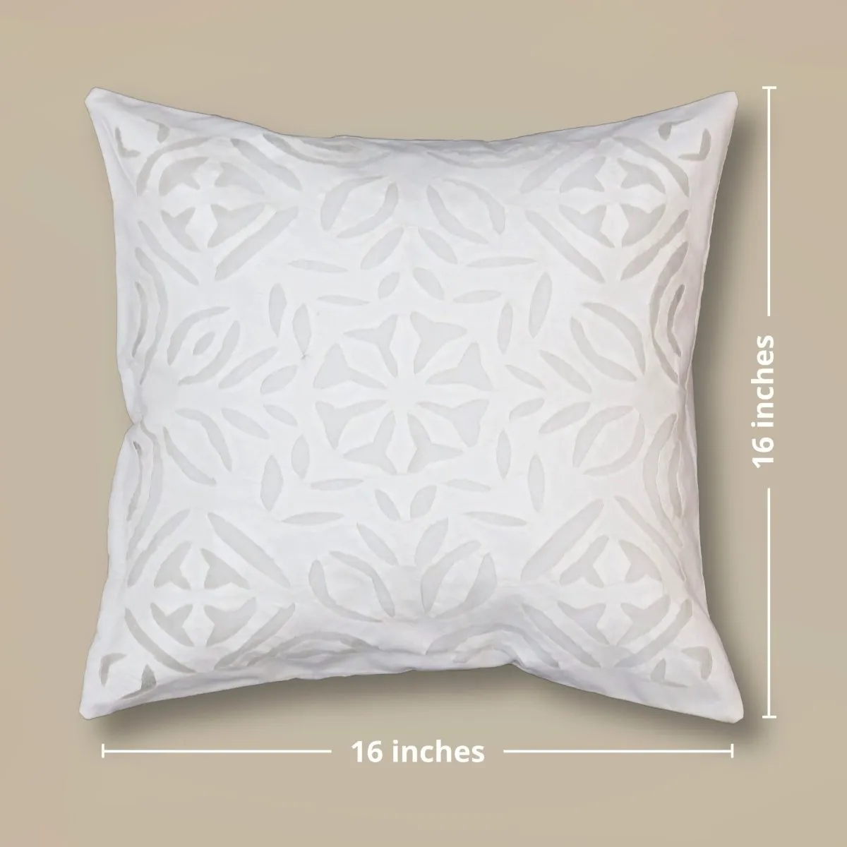 Cotton Square Cushion Cover In Applique Cutwork | 16 Inches X 16 Inches | Handmade In India