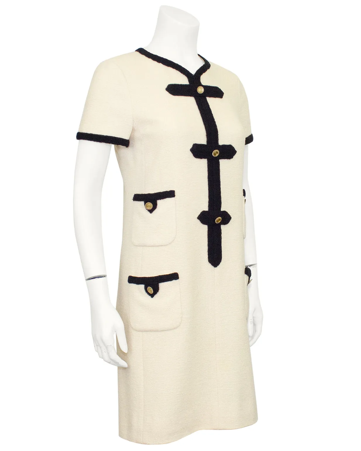 Cream Wool Dress with Black Passimenterie Trim