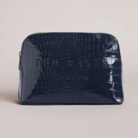 Crocala Croc Detail Debossed Makeup Bag Dk-Blue